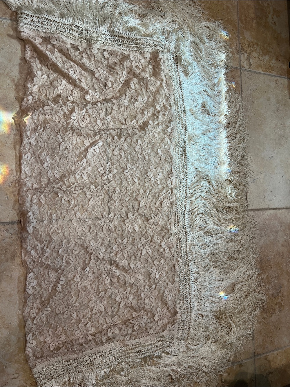 Ivory Lace Fringe Shawl Wrap